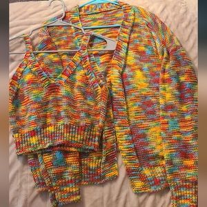 Two-piece Rainbow Knit Set (top and cardigan)